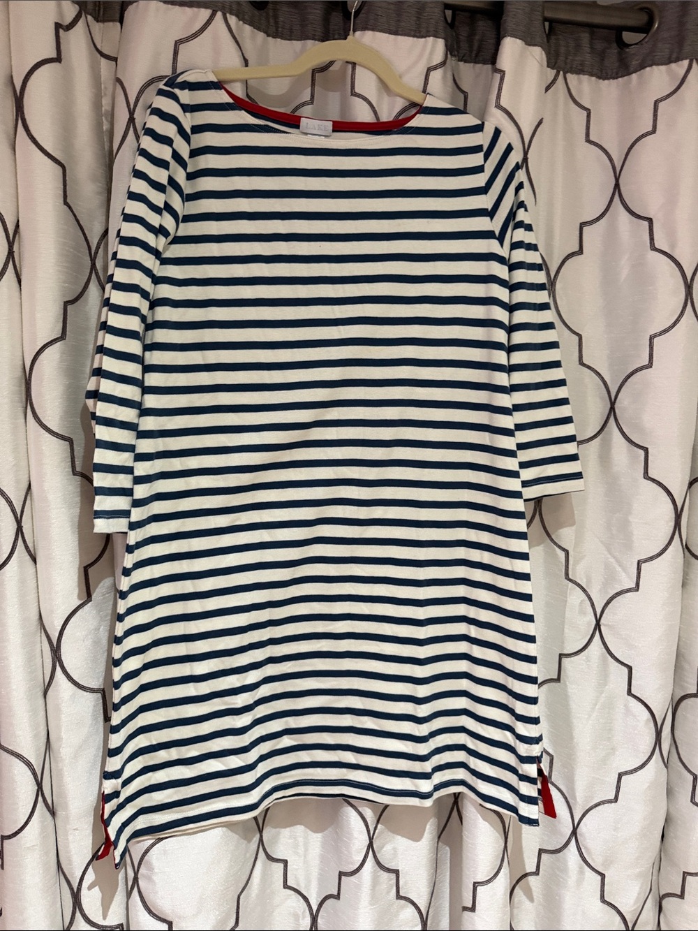 Women's Navy and White Striped Boatneck Dress